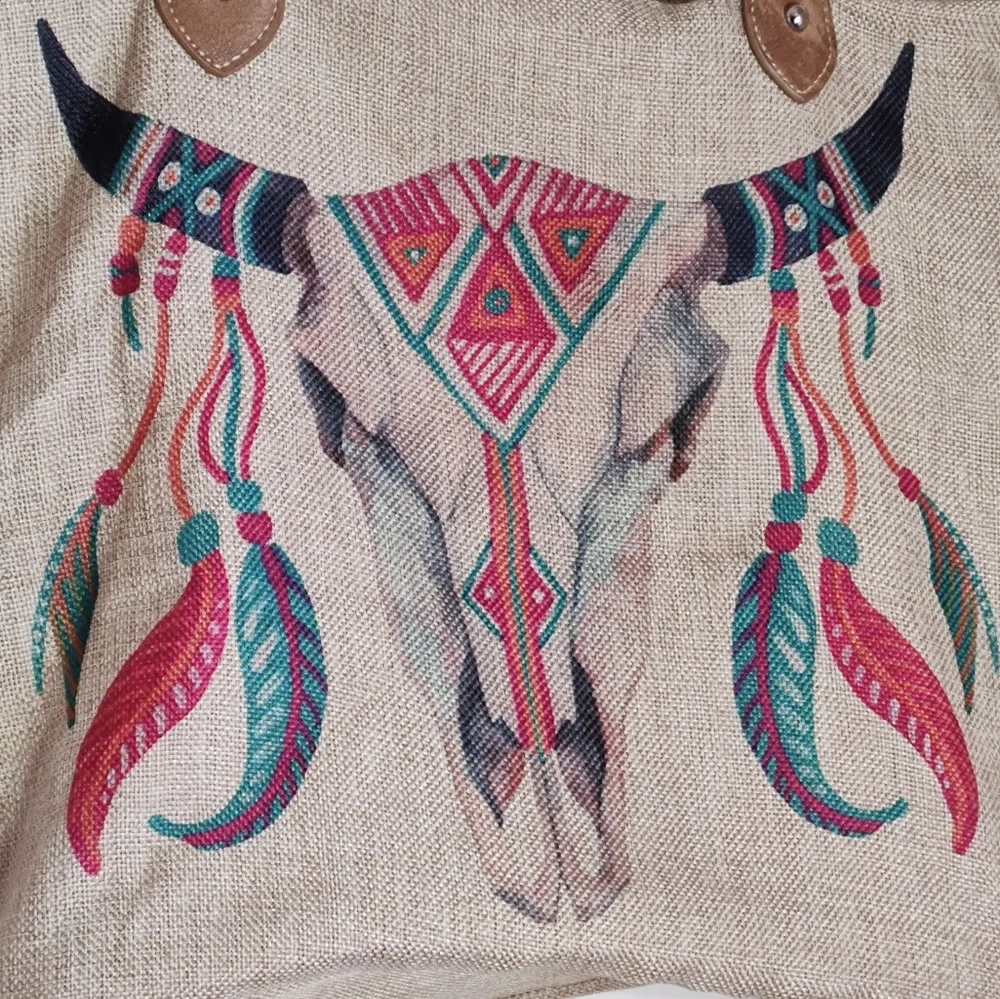 Montana West Burlap Tan Tote Bag with Tribal Design